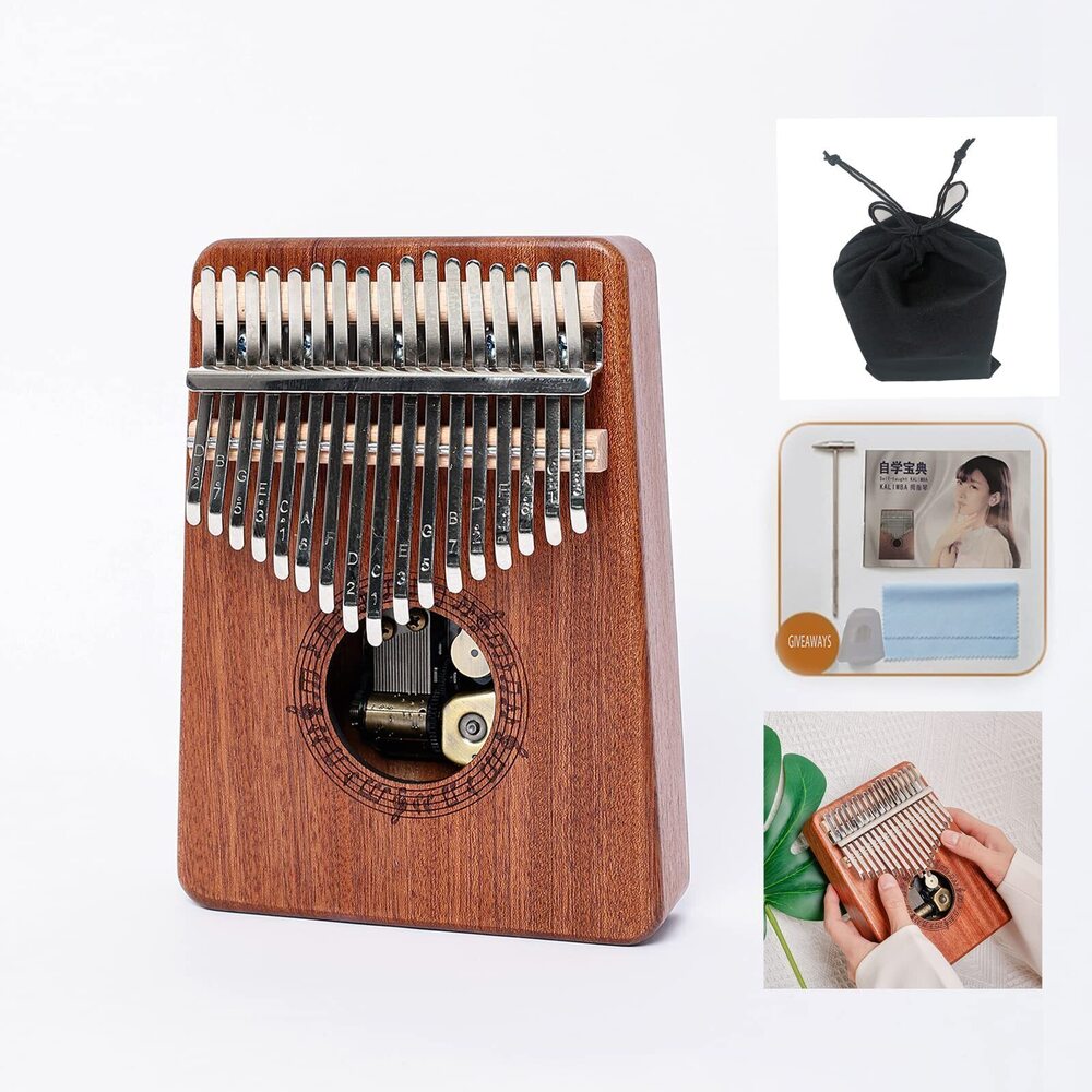 3590 Kalimba Thumb Piano Music Box 17 Keys Sapele Wood Round Notes